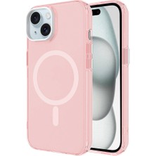 Apple iPhone 15 Kılıf Klfs Magsafe Şarj Özellikli Buzlu Transparan C-Pro Sert Kapak-Pembe