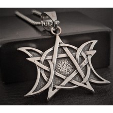Voyageaccessory Paslanmaz Çelik Triple Moon Pentagram Kolye / 60 cm Zincirli