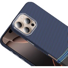 iPhone 16 Pro Max Kılıf Magsafe Şarj Özellikli Karbon Fiber Görünümlü Klfs Gros Kapak - Siyah