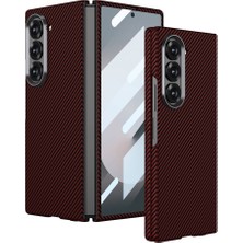 Galaxy Z Fold 6 Kılıf Kamera Korumalı Karbon Fiber Tasarımlı Arka Yüzey Klfs Kıpta Karbon Kapak-Kırm