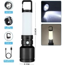 Şarjlı Hem El Feneri Hem Kamp Lambası Olabilen 500 Lümen 3W+SMD LED Anahtarlıklı Kamp Lambası