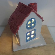Seramik Altlıklı Mumluk El Yapım 12X11CM Kırmızı Mavi Beyaz Obje 1 Adet