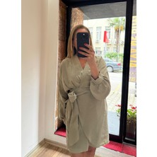 Kuşaklı Mini Elbise Haki