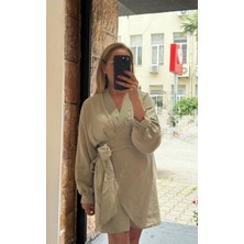 Kuşaklı Mini Elbise Haki