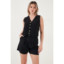 Lela Pamuk ve Keten Karışımlı Slim Fit Yelek Şort Takım Bayan Takım 5866118