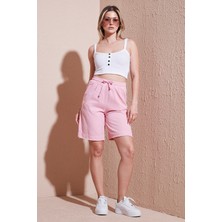 Lela Pamuklu Standart Fit Normal Bel Bağlamalı Cepli Şort Bayan Şort 668YP5326