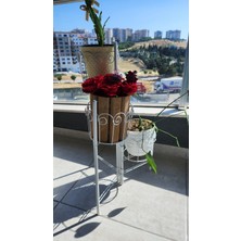 Metal 3 Katlı Saksılık Beyaz Renk | Dekoratif Çiçeklik Standı 70 cm Yükseklik