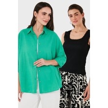 Lela Streç Pamuklu Oversize Fit 2' Li Paket Gömlek-Atlet Set Bayan Gömlek-Atlet Set 67810014979S2
