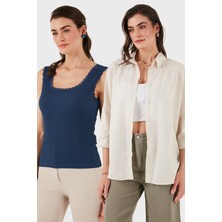 Lela Streç Pamuklu Oversize Fit 2' Li Paket Gömlek-Atlet Set Bayan Gömlek-Atlet Set 67810014979S2