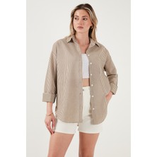 Lela Regular Fit Uzun Kollu Cepli Çizgili Gömlek Bayan Gömlek 6772895