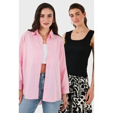 Lela Streç Pamuklu Oversize Fit 2' Li Paket Gömlek-Atlet Set Bayan Gömlek-Atlet Set 67810014979S2