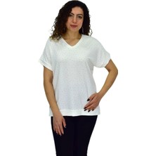 Kadın Yarım Kol V Yaka Taşlı Likralı Tişöt  BGL-ST04653