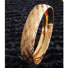 Fm iç çap  64 mm Gold Renk Gerçek Altın Işçiliği Şık Baklava Model Taşlanmış Kaliteli Altın Kaplama Bilezik