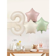 Yeşil Pembe Krem Yıldız Folyo Balon Krem Rakam Folyo Balon Doğum Günü Balon Seti