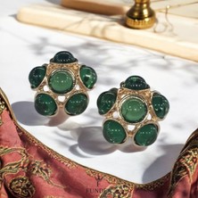 Kraliyet Zümrüdü Küpesi Yeşil Renk Vintage Taşlı Parlak Küpe Yaz Sezonu Gösterişli Trend takı Model ışıltılı 
