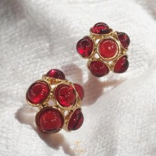 Kraliyet Küpesi Kırmızı Renk Çelik Vintage Taşlı Parlak Küpe Yaz Sezonu Gösterişli Trend takı Model zarif retro model 