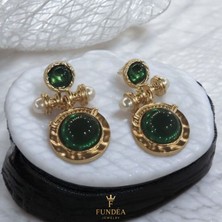 Sonsuz Akşam Küpesi Yeşil Renk Çelik Vintage Taşlı Parlak Küpe Yaz Sezonu Gösterişli Trend Aksesuar takı ışıltılı ve zarif retro model