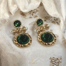 Sonsuz Akşam Küpesi Yeşil Renk Çelik Vintage Taşlı Parlak Küpe Yaz Sezonu Gösterişli Trend Aksesuar takı ışıltılı ve zarif retro model