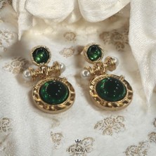 Sonsuz Akşam Küpesi Yeşil Renk Çelik Vintage Taşlı Parlak Küpe Yaz Sezonu Gösterişli Trend Aksesuar takı ışıltılı ve zarif retro model