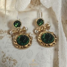 Sonsuz Akşam Küpesi Yeşil Renk Çelik Vintage Taşlı Parlak Küpe Yaz Sezonu Gösterişli Trend Aksesuar takı ışıltılı ve zarif retro model