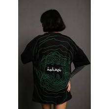 Gelirr Bisiklet Yakalı Sırt Baskılı Oversize T-Shirt - Siyah