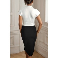 Gelirr Kadın Kısa Kollu Kruvaze Yaka Krep Elbise (Kemersiz)