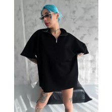 Gelirr Unisex Yarım Fermuarlı Basic T-Shirt - Siyah