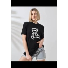 Gelirr Unisex Bisiklet Yaka Baskılı T-Shirt - Siyah