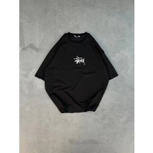 Gelirr Unisex Bisiklet Yaka Baskılı Oversize T-Shirt - Siyah