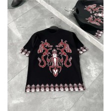 Gelirr Unisex Bisiklet Yaka Baskılı Oversize T-Shirt - Siyah