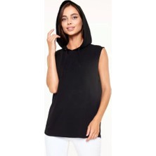 Gelirr Unisex Kapşonlu Kolsuz Düz Oversize T-Shirt - Siyah