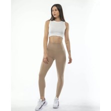 Gelirr Yüksek Bel Sporcu Düz Tayt - Bej