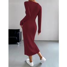 Gelirr Kadın Uzun Kollu V Yakalı Önden Düğmeli Şardonlu Kaşkorse Elbise