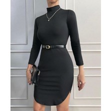 Gelirr Kadın Uzun Kollu Balıkcı Yaka Elbise(Kemersiz)