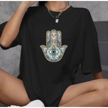 Gelirr Unisex Bisiklet Yaka Baskılı Oversize T-Shirt - Siyah