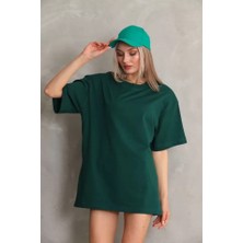 Gelirr Unisex Bisiklet Yaka 20/1 Düz Oversize T-Shirt - Yeşil