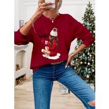 Gelirr Kadın Yılbaşı Özel Uzun Kollu Bisiklet Yaka Desenli Viskon Iki Iplik Bluz