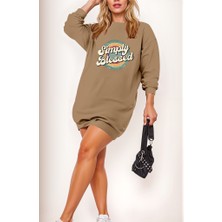 Gelirr Kadın Uzun Kollu Bisiklet Yaka Yazılı Viskon Iki Iplik Elbise