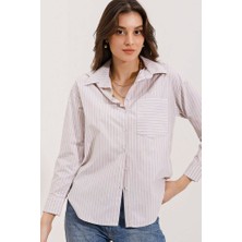 Gelirr 20205 Çizgili Oversize Gömlek - Krem