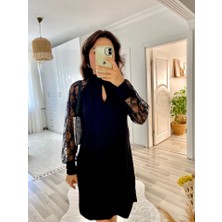 Gelirr Kadın Uzun Kollu Tül Detay Sandy Mini Boy Elbise