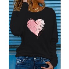 Gelirr Kadın Uzun Kollu Bisiklet Yaka Kalp Desenli Viskon Bluz