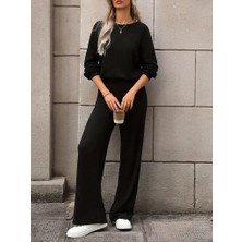 Gelirr Kadın Uzun Kollu Bisiklet Yaka Şardonlu Dalgıç Bluz ve Pantolon Ikili Takım