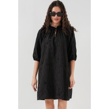 Gelirr Desenli Kısa Elbise 2528 - Siyah