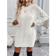 Gelirr Kadın Uzun Kollu Bisiklet Yaka Desenli Triko Elbise