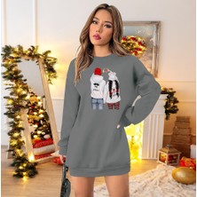 Gelirr Kadın Uzun Kollu Bisiklet Yaka Desenli Viskon Iki Iplik Elbise