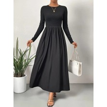 Gelirr Kadın Uzun Kollu Bisiklet Yaka Uzun Üst Viskon Alt Trikoton Elbise