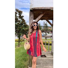 Gelirr Kadın V Yaka Sıfır Kol Desenli Süprem Elbise