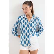 Gelirr 3964 Hafif Dökümlü Saten Gömlek - B.mavi