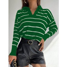 Gelirr Kadın Uzun Kollu V Yaka Çizgili Triko Bluz