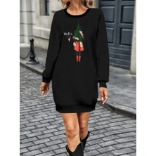 Gelirr Kadın Uzun Kollu Bisiklet Yaka Desenli Kısa Viskon Iki Iplik Elbise